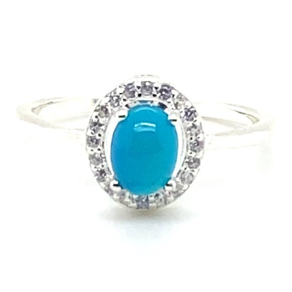 Blue Opal 1.02ct Platinum Finish Solid 925 Sterling Silver Ring - Picture 4 of 8